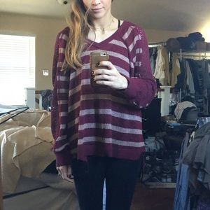 Free People Striped Maroon Sweater